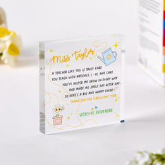 Personalised Teacher Poem Block Acrylic Plaque Thank You Gift for Brilliant Year End of Term Christmas or Teacher's Day Appreciation Gift