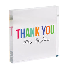 Personalised Teacher Thank You Acrylic Plaque Bold Rainbow Text End of Term Nursery or Primary Gift from Child or Class
