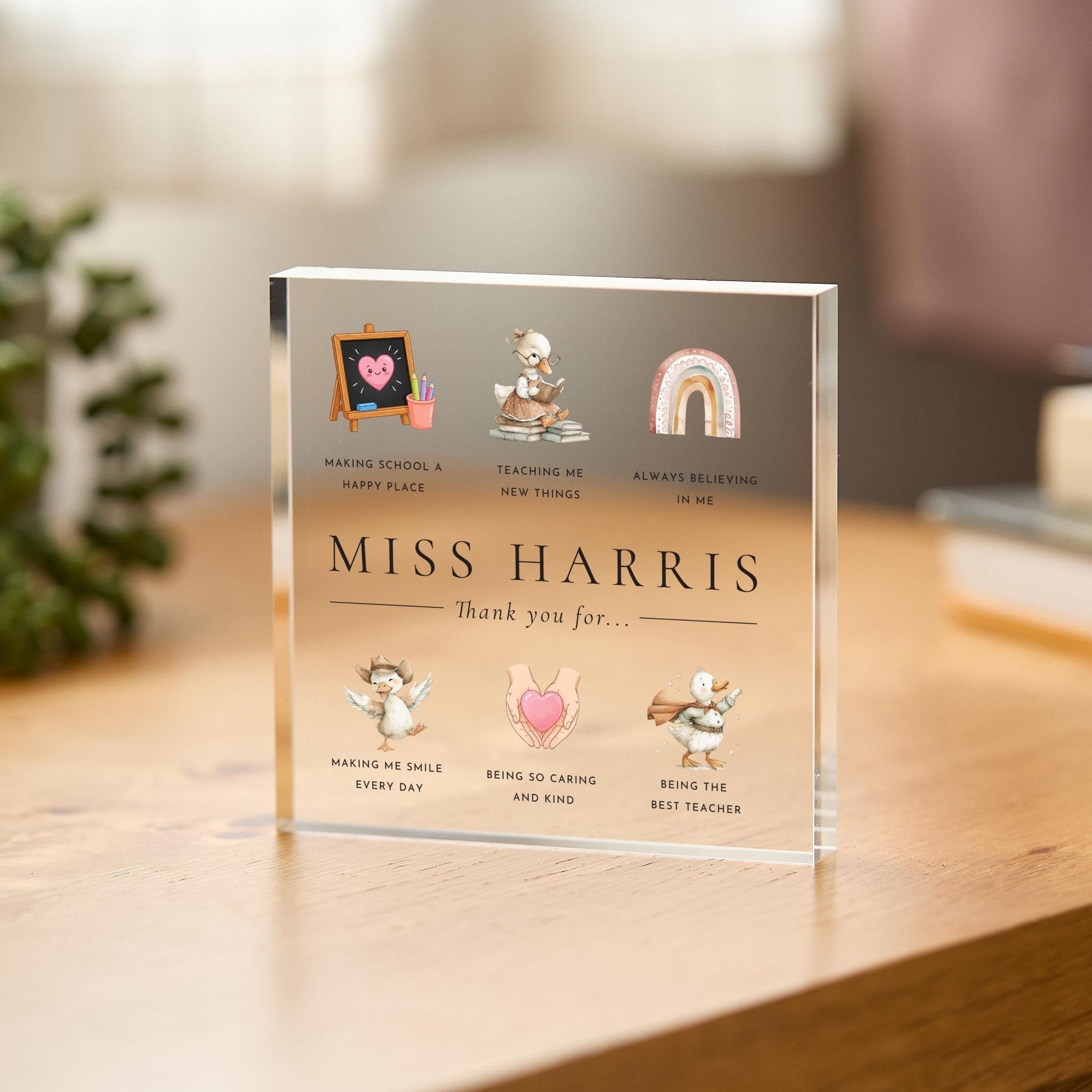 Personalised Teacher Thank You Acrylic Plaque Gift for Christmas End of Year Keepsake