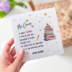 Personalised Teacher Thank You Card A Great Teacher Is Hard to Find End of Term Nursery Reception Primary Gift from Child for Her Him