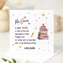 Personalised Teacher Thank You Card A Great Teacher Is Hard to Find End of Term Nursery Reception Primary Gift from Child for Her Him