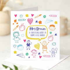 Personalised Teacher Thank You Card Custom Name End of Term Gift Big Heart to Shape Little Minds, Cute Classroom Card Handmade Keepsake