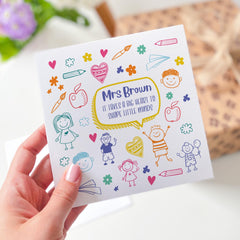 Personalised Teacher Thank You Card Custom Name End of Term Gift Big Heart to Shape Little Minds, Cute Classroom Card Handmade Keepsake