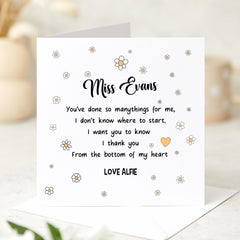 Personalised Teacher Thank You Card Cute Poem from Child End of Term Gift for Primary Nursery Reception or Secondary Teacher Gift Card