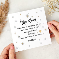 Personalised Teacher Thank You Card Cute Poem from Child End of Term Gift for Primary Nursery Reception or Secondary Teacher Gift Card