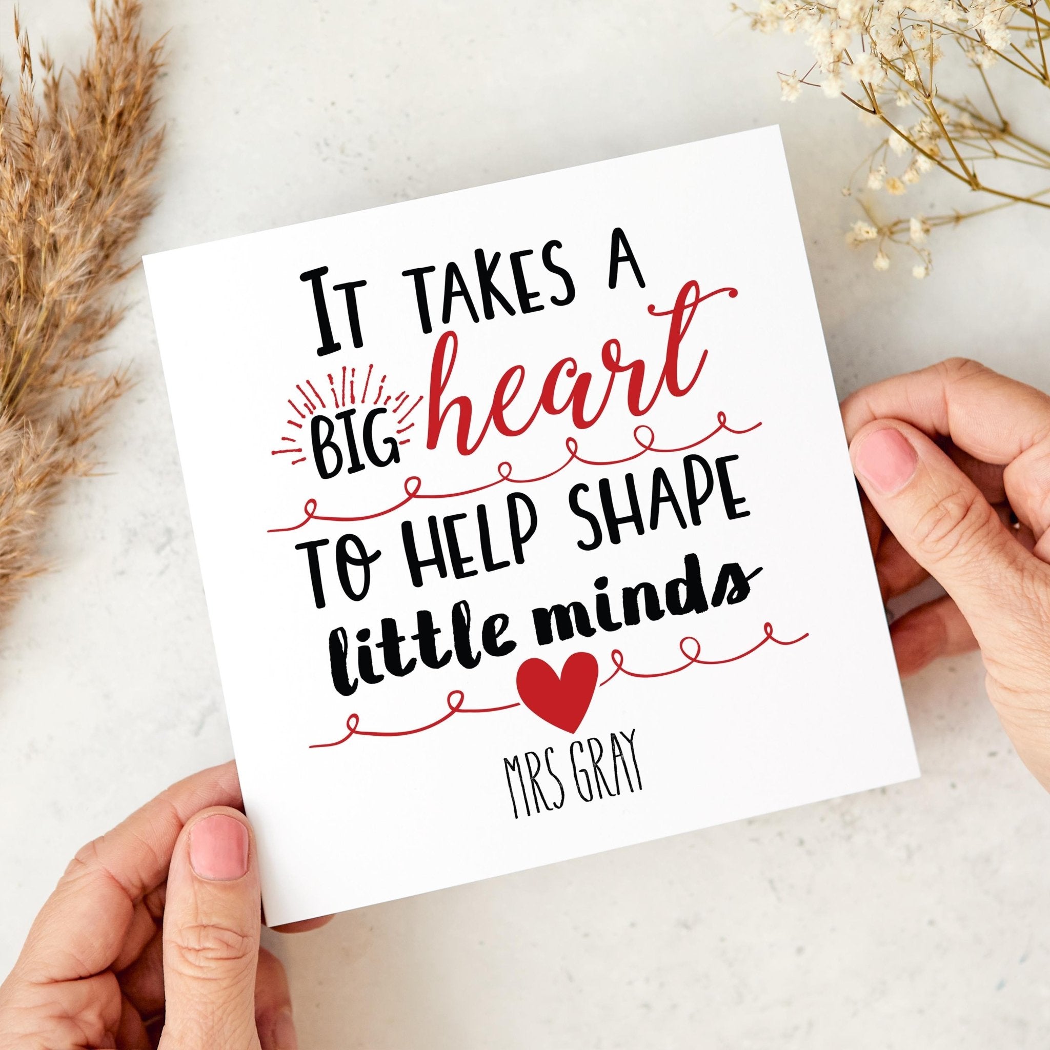Personalised Teacher Thank You Card It Takes a Big Heart to Shape Little Minds Custom Name Teacher Appreciation Gift End of Term Card