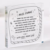 Personalised Teacher Thank You Gift Acrylic Plaque Monochrome Acrylic Keepsake for Nursery, Primary or Secondary from Child or Class