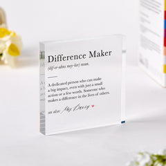 Personalised Teacher Thank You Gift Difference Maker End of Term Gift Acrylic Plaque Custom Name Meaningful Appreciation Keepsake Primary