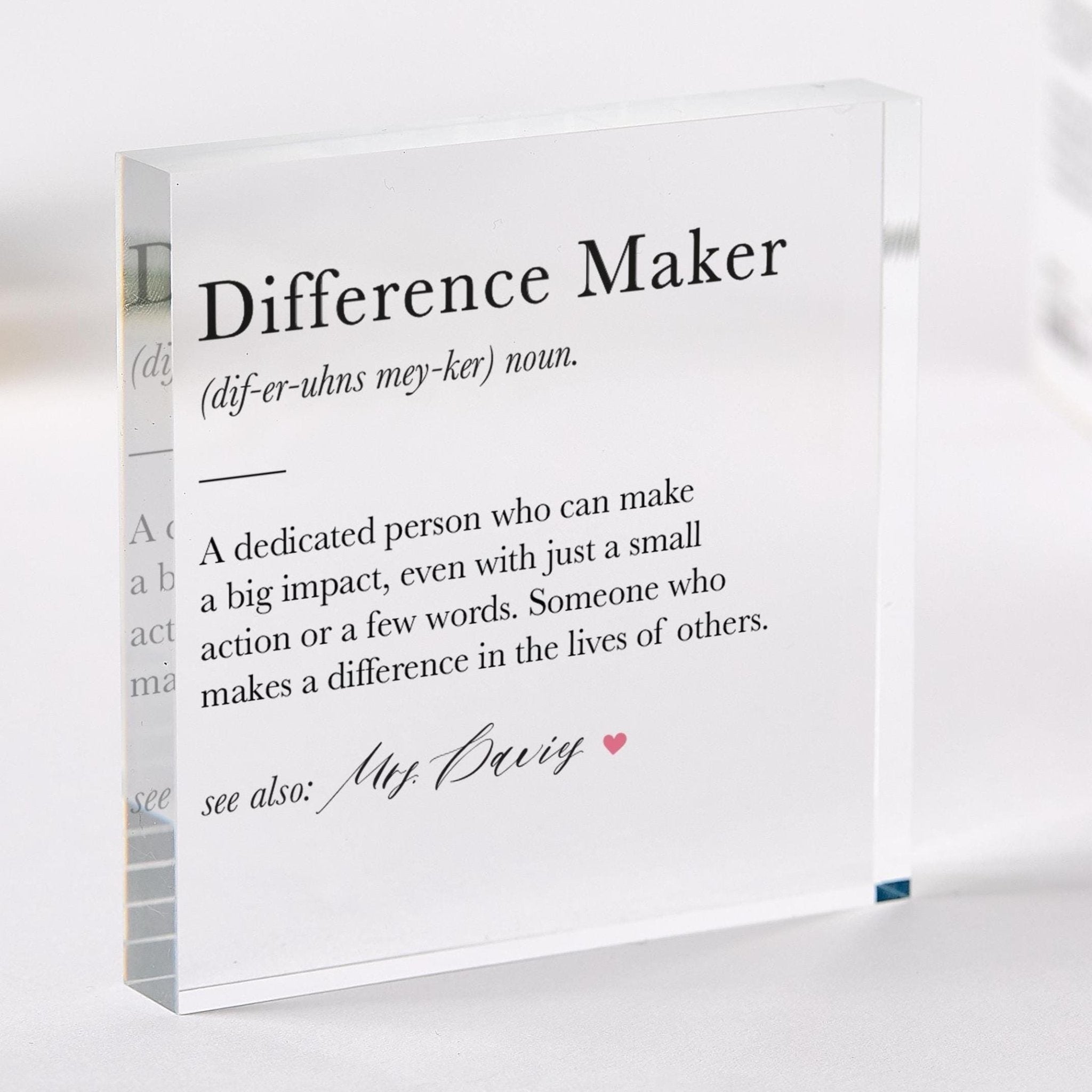 Personalised Teacher Thank You Gift Difference Maker End of Term Gift Acrylic Plaque Custom Name Meaningful Appreciation Keepsake Primary