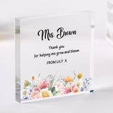 Personalised Teacher Thank You Gift Floral Acrylic Plaque from Child for Teacher, Assistant or Nursery Staff, End of Term Christmas Present
