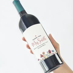 Personalised Teacher Thank You Gift Wine Label End of Term Teacher Gift Name and Message Floral Bottle Sticker for Teacher Appreciation