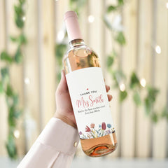 Personalised Teacher Thank You Gift Wine Label End of Term Teacher Gift Name and Message Floral Bottle Sticker for Teacher Appreciation