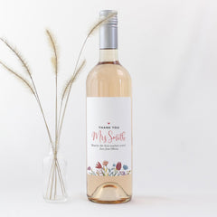Personalised Teacher Thank You Gift Wine Label End of Term Teacher Gift Name and Message Floral Bottle Sticker for Teacher Appreciation