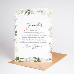 Personalised Thank You Card for Her Elegant Floral Design Appreciation Card for Friend Teacher Mentor or Loved One Custom Name and Message