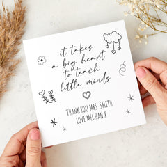 Personalised Thank You Teacher Card – Big Heart to Teach Little Minds – Gift for Nursery, Reception or Primary from Child For Her Him Gift