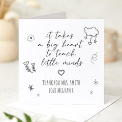 Personalised Thank You Teacher Card – Big Heart to Teach Little Minds – Gift for Nursery, Reception or Primary from Child For Her Him Gift