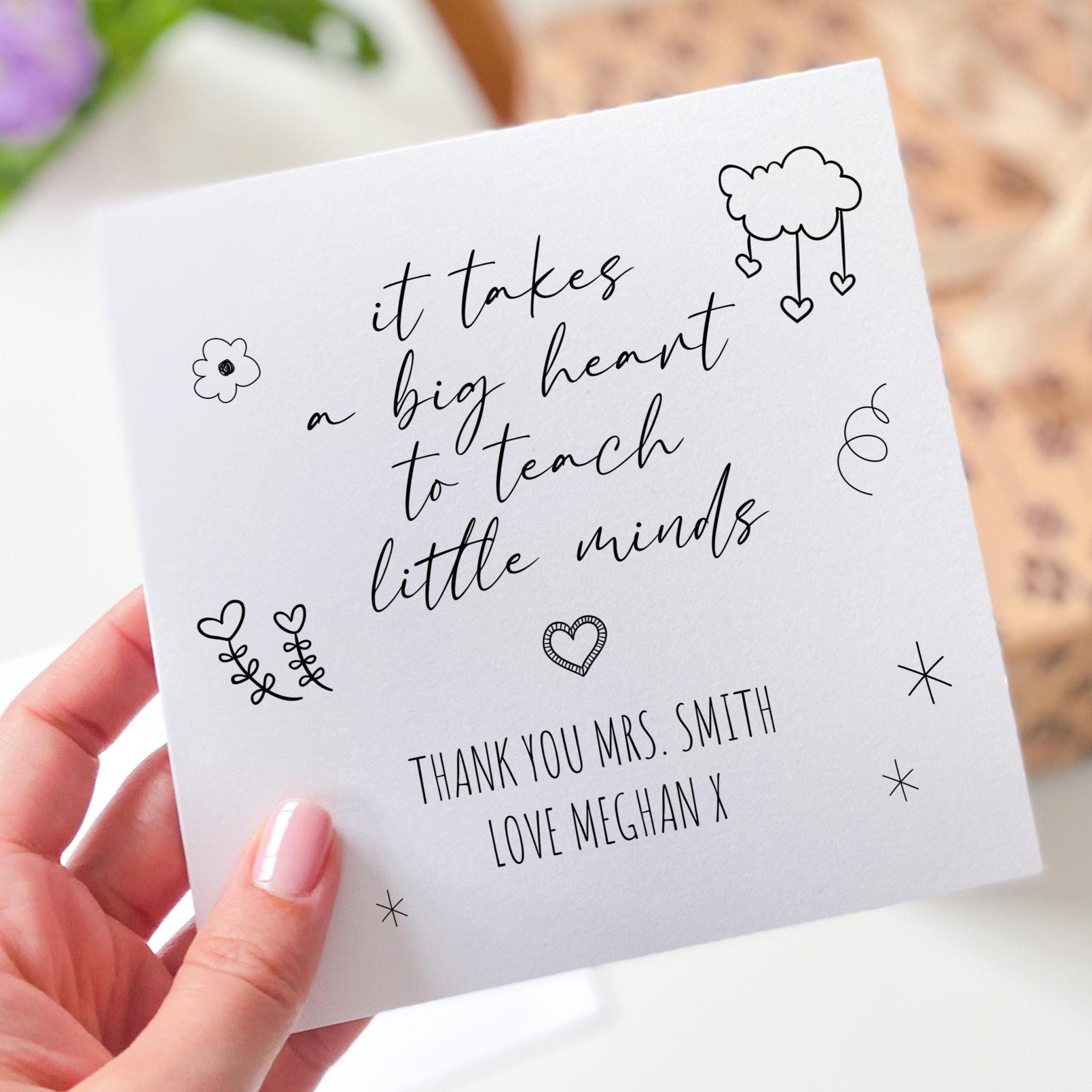 Personalised Thank You Teacher Card – Big Heart to Teach Little Minds – Gift for Nursery, Reception or Primary from Child For Her Him Gift