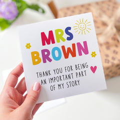 Personalised Thank You Teacher Card Colourful End of Term Gift for Nursery Reception Primary or Secondary Teacher from Child or Whole Class