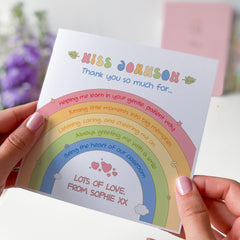 Personalised Thank You Teacher Card from Child Rainbow Design for End of Term Teacher’s Day or Nursery Staff Gift for Her Him