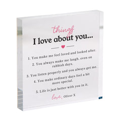 Personalised 'Things I Love About You' Acrylic Block – Custom Name Gift for Friend