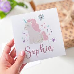 Personalised Unicorn Birthday Card for Girls Custom Name Cute Magical Pink Pony Gift for Kids Toddler Baby Shower Theme Baby Girl Niece