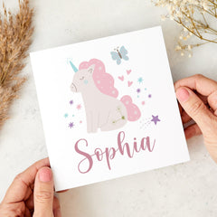 Personalised Unicorn Birthday Card for Girls Custom Name Cute Magical Pink Pony Gift for Kids Toddler Baby Shower Theme Baby Girl Niece