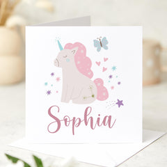 Personalised Unicorn Birthday Card for Girls Custom Name Cute Magical Pink Pony Gift for Kids Toddler Baby Shower Theme Baby Girl Niece