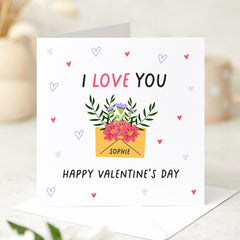 Personalised Valentine's Day Card I Love You Design Custom Flower Envelope Card for Partner Husband Wife Boyfriend or Girlfriend