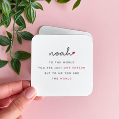 Personalised Valentine’s Mug or Coaster Boyfriend Girlfriend Wife Husband To Me You Are The World Gift