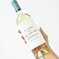Personalised Wedding Anniversary Gift Wine or Prosecco Label Elegant Mr and Mrs Keepsake Custom Name and Date Bottle Sticker 10th 20th 30th