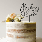 Personalised Wedding Cake Topper, Custom Names & Date, Rustic Bridal Engagement, Wooden Gold Silver Rose Gold Black