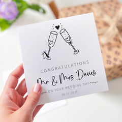 Personalised Wedding Card for Bride and Groom Fun Champagne Glass Design Custom Mr & Mrs Congratulations Card for Couple Funny Card