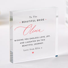 Personalised Wedding Day Acrylic Plaque Gift for Bride Elegant Custom Name Display with Message Romantic Keepsake from Friend or Loved One