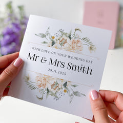 Personalised Wedding Day Card for a Couple with Last Name Elegant Floral Mr & Mrs Design Custom Congratulations Card for Bride Groom