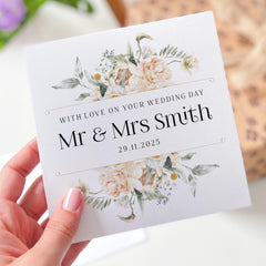 Personalised Wedding Day Card for a Couple with Last Name Elegant Floral Mr & Mrs Design Custom Congratulations Card for Bride Groom