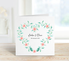 Personalised Wedding Engagement Or Anniversary Card With Names And Date Newly Married Couple Greeting Card Flowers Botanic Floral Gift Card