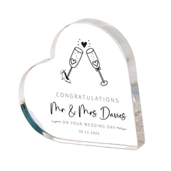 Personalised Wedding Gift Mr & Mrs Heart Acrylic Plaque with Names Romantic Keepsake for Bride and Groom or Newlyweds