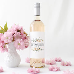 Personalised Wedding Gift Wine Bottle Sticker Elegant Floral Label Gift for Couple or Bride & Groom Fits Wine or Prosecco Bottles