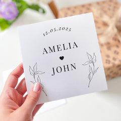 Personalised Wedding or Anniversary Card Custom Names and Date Minimalist Elegant Love Card for Couple Engagement Valentine's Day Keepsake