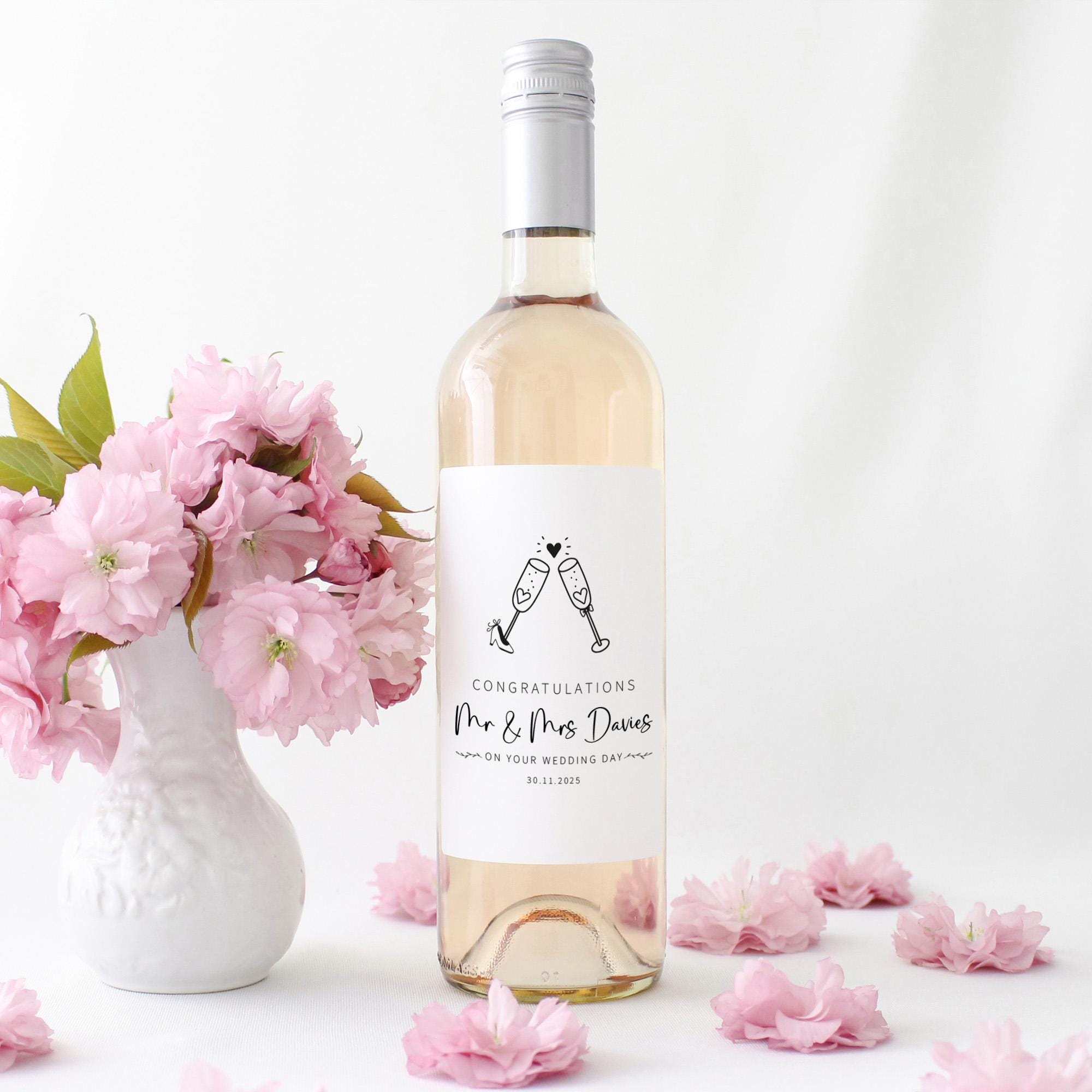 Personalised Wedding Wine Label for Bride & Groom Fun Champagne Design Wine or Prosecco Bottle Sticker Gift for Couples Friends or Family