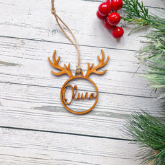 Personalised Wooden Christmas Ornament With Name Reindeer Christmas Decor Gold Silver Rose Gold Black Natural Colour
