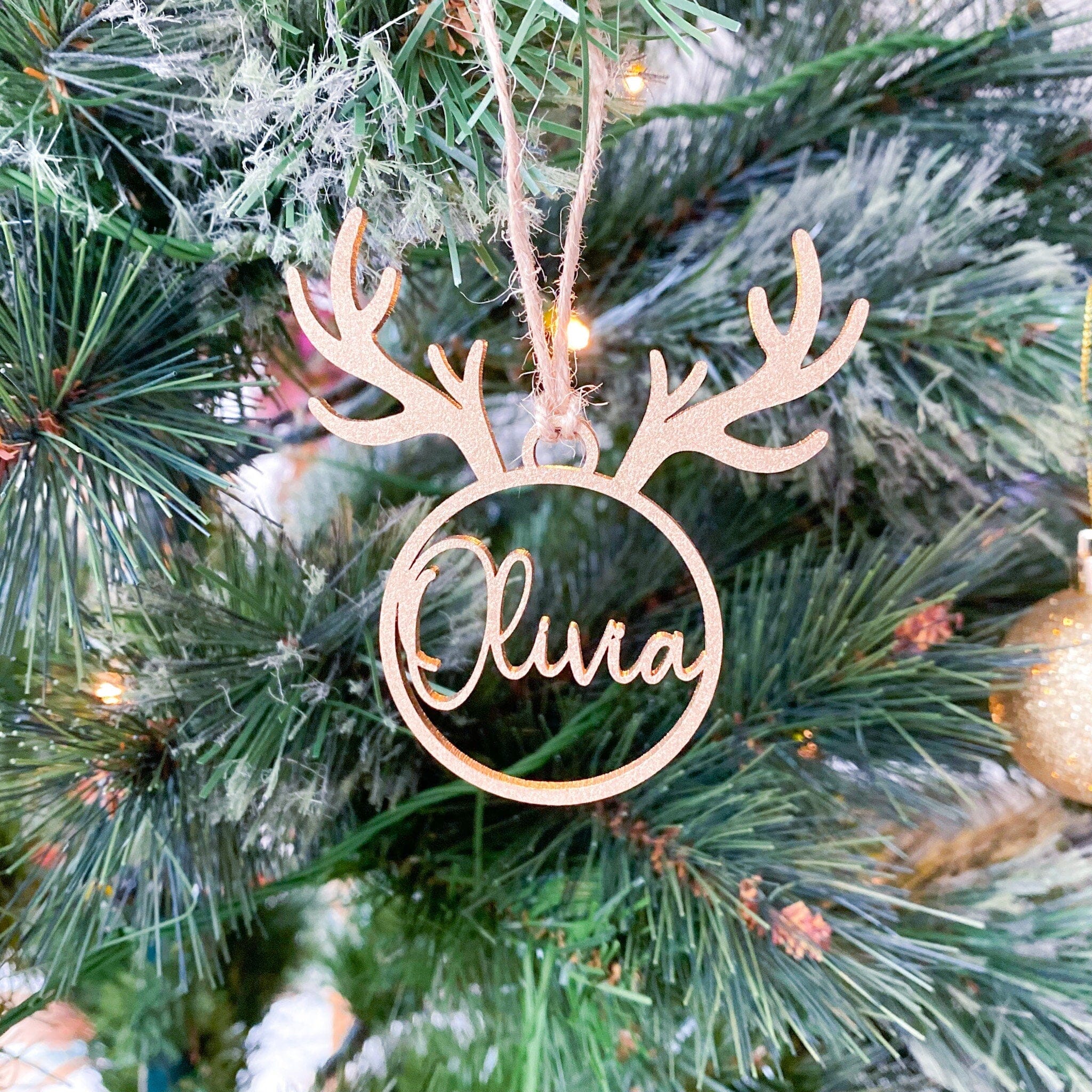 Personalised Wooden Christmas Ornament With Name Reindeer Christmas Decor Gold Silver Rose Gold Black Natural Colour