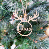 Personalised Wooden Christmas Ornament With Name Reindeer Christmas Decor Gold Silver Rose Gold Black Natural Colour