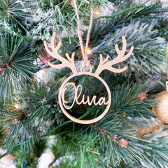 Personalised Wooden Christmas Ornament With Name Reindeer Christmas Decor Gold Silver Rose Gold Black Natural Colour