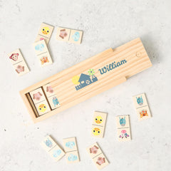 Personalised Wooden Domino Game Kids Animal Matching Toy in Custom Box Fun Educational Gift Boys Girls Back to School Gift Christmas Gift