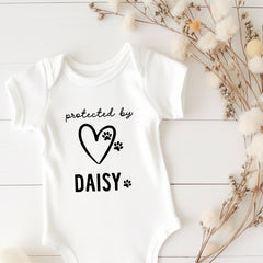 Protected By Pet Baby Bodysuit Sibling Dog or Cat Owner New Baby Gift for Parents Baby Vest Baby Shower Gift