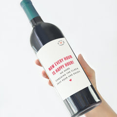 Retirement Wine Label Gift Now Every Hour is Happy Hour Funny Retirement Gift for Mum Dad Boss Colleague Friend Prosecco Wine Bottle Sticker