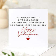 Romantic Valentine's Day Card 'If I Had My Life to Live Over Again' Sentiment - Perfect for Husband Wife Boyfriend Girlfriend or Partner