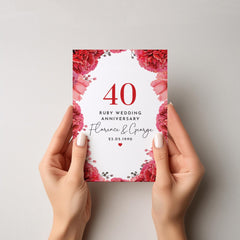 Ruby Wedding Anniversary Card with Names and Date 40 Year Celebration Floral Personalised Gift for Couple 40th Anniversary Mum Dad Parents