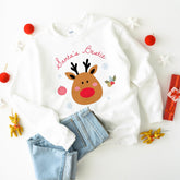 Santa's Bestie Christmas Jumper, Cute Reindeer Sweatshirt, Matching Mum and Kids Festive Outfit